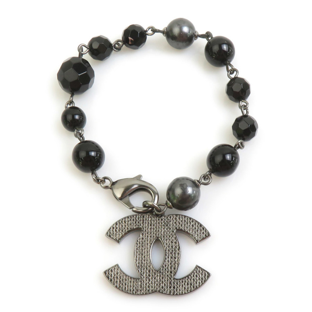 CHANEL Black Pearl Logo Charm Bracelet